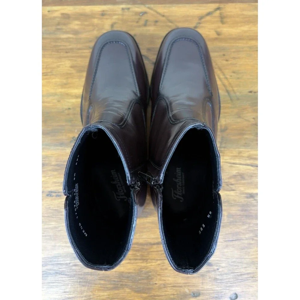 Florsheim Essex Men's Boots 9.5 EEE Extra Wide Dark Cherry Leather Zipper 17074